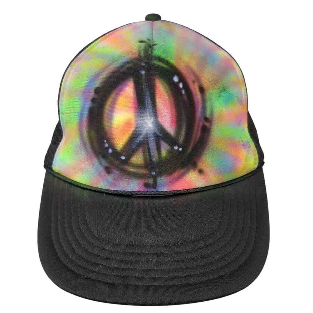 Peace Sign Snapback Mesh Back Trucker Hat Multi OSFA Tie Dye Nissun